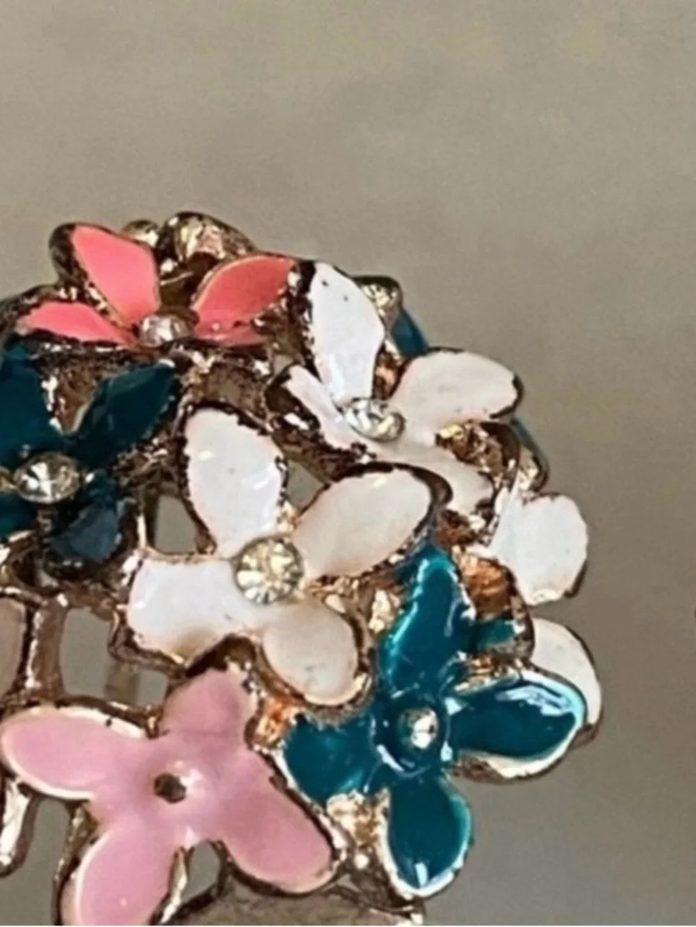 Vintage Floral Cluster Clip-On Earrings in Pink, White & Teal